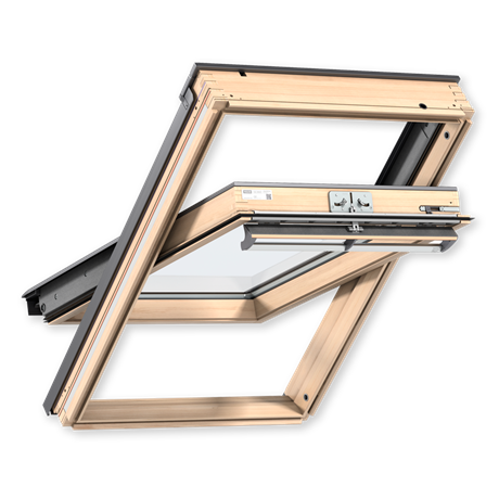 мансардное окно velux woodline дизайн gll 1061 (ручка сверху, 2 камеры), 55х98 см