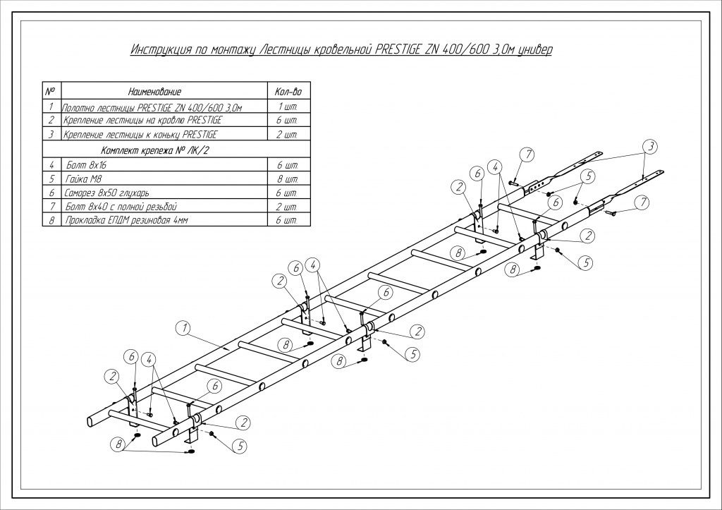 лестница кровельная roofsystems prestige 400 универсальная, ral 7024 серый графит (3 м)