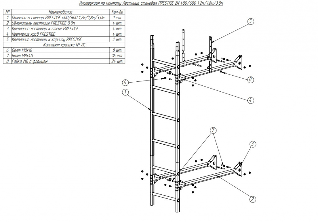 лестница стеновая roofsystems prestige 400, ral 3011 коричнево-красный (1,8 м)