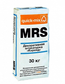 минеральная декоративная штукатурка quick-mix mrs 1,5 мм "короед" белая, 30 кг